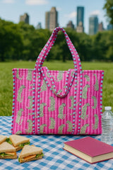 Handblock Printed Quilted Tote Bag without zip/button 17x18x 6 inches