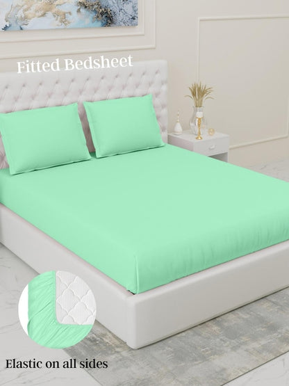 Fitted Bedsheets with elastic and 2 Pillow Covers - Sea Green