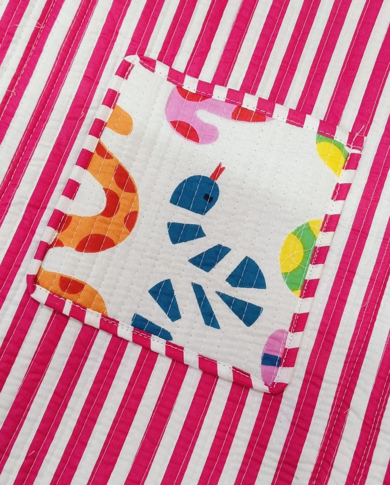 Handblock Printed Quilted Tote Bag without zip/button 17x18x 6 inches