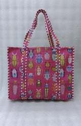 Handblock Printed Quilted Tote Bag without zip/button 17x18x 6 inches