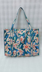 Handblock Printed Quilted Tote Bag without zip/button 17x18x 6 inches