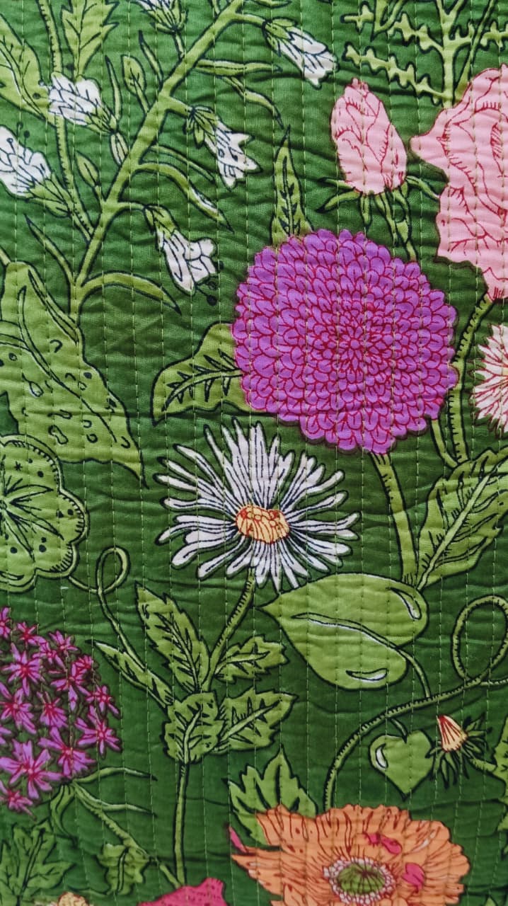 Handblock Printed Quilted Tote Bag without zip/button 17x18x 6 inches