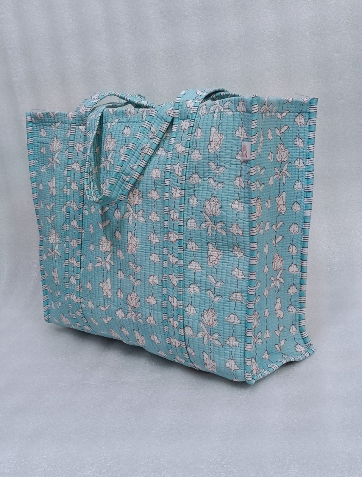 Handblock Printed Quilted Tote Bag without zip/button 17x18x 6 inches