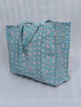 Handblock Printed Quilted Tote Bag without zip/button 17x18x 6 inches