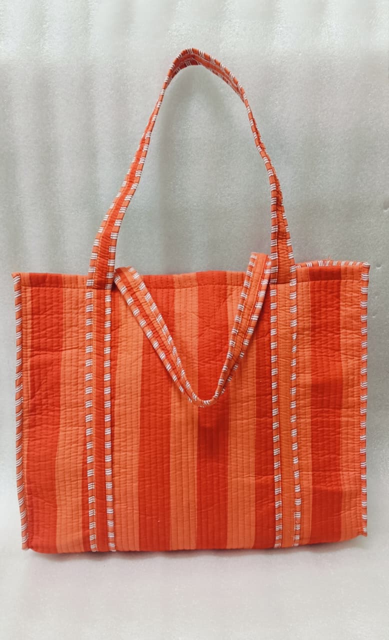 Handblock Printed Quilted Tote Bag without zip/button 17x18x 6 inches