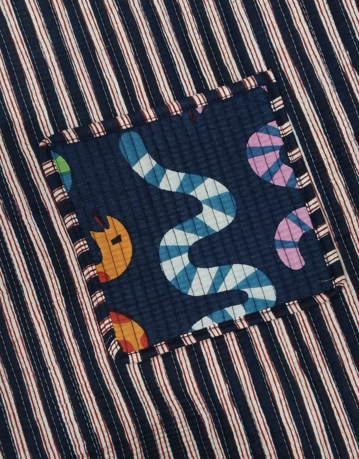 Handblock Printed Quilted Tote Bag without zip/button 17x18x 6 inches