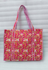 Handblock Printed Quilted Tote Bag without zip/button 17x18x 6 inches