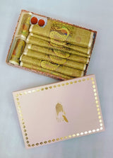 Diwali Gift Box with Banarasi Zari Table Runner, Set Of 6 Mats, 6 coaster & 2 laddoo candles