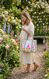 Hand-Painted Floral Tote Bag – Double-Sided Artisan Cotton Tote | Spacious Everyday Carry Bag (No Zip)- 17x18x6 inches