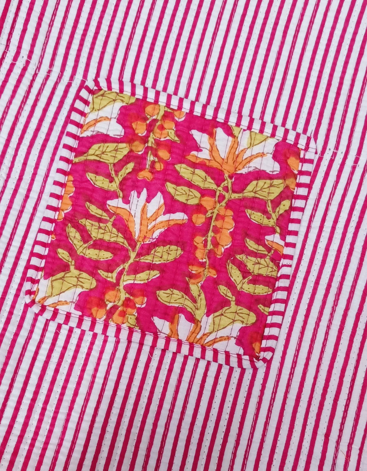 Handblock Printed Quilted Tote Bag without zip/button 17x18x 6 inches