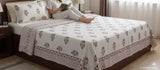 Handblock printed Jute Cotton Bedcover - Double King with 2 Pillow Covers