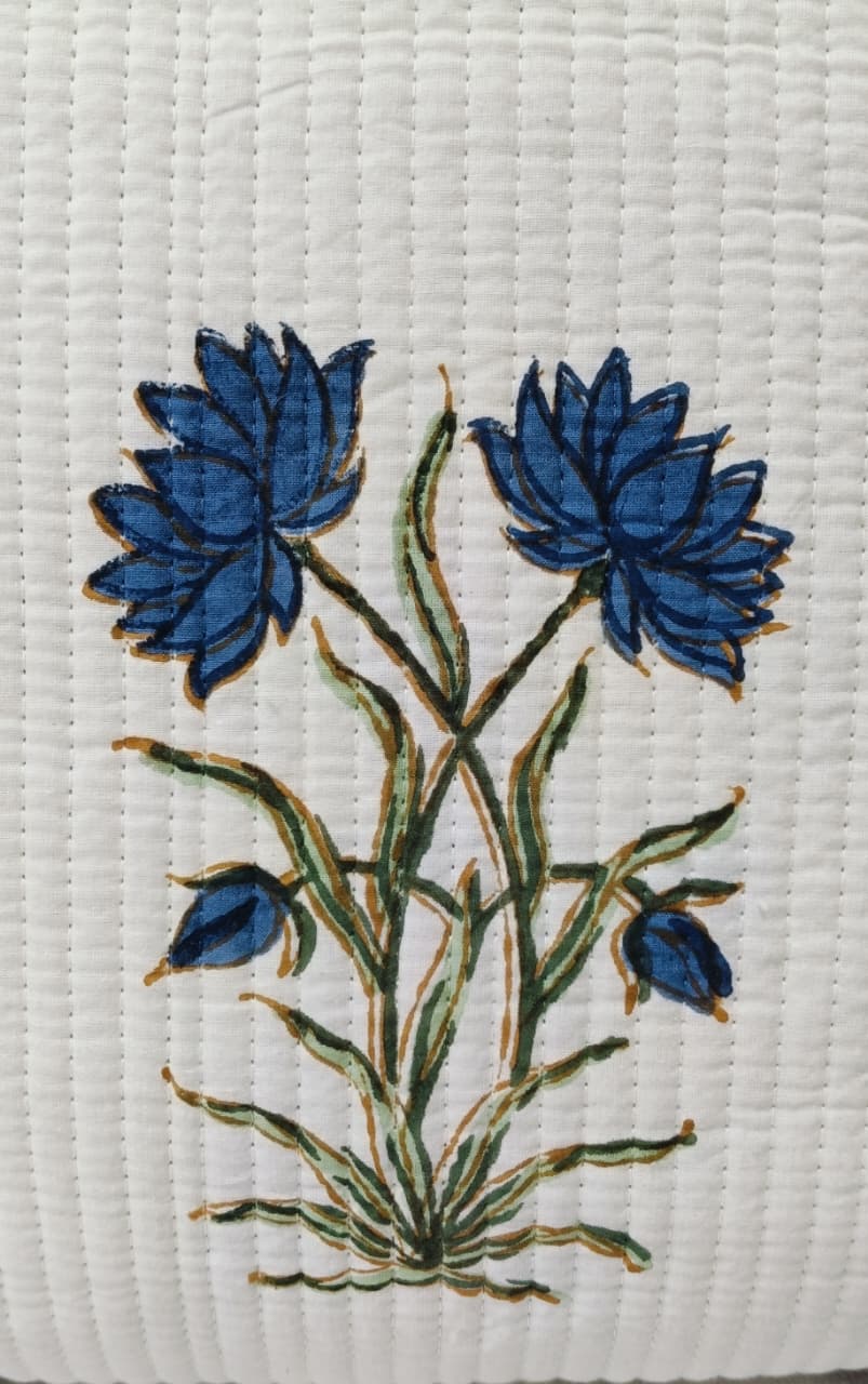 Classic White Block Printed Quilted Tote Bag without zip/button 17x18x 6 inches