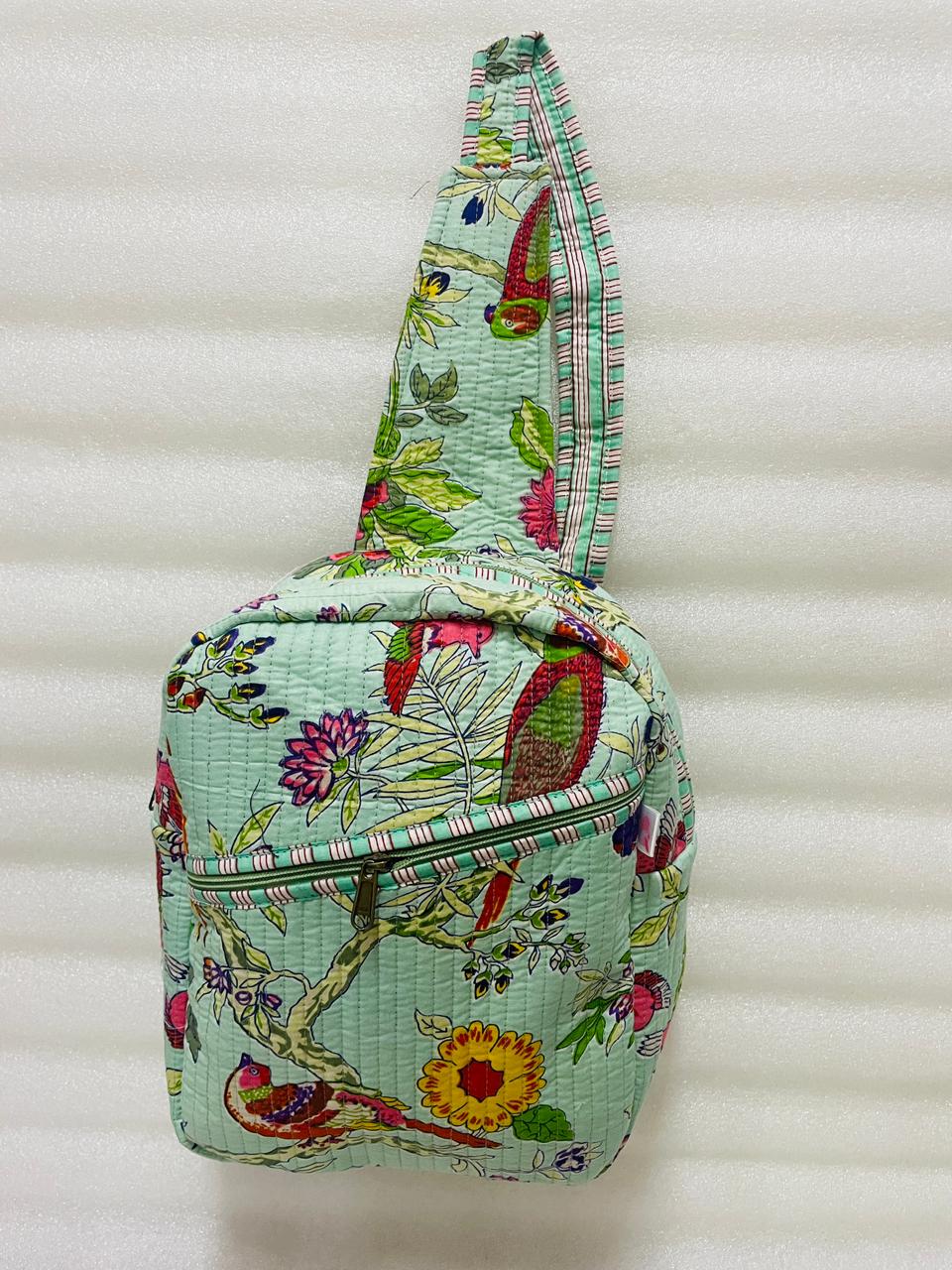 Handcrafted Quilted Cotton One Strap Backpack - 12x9.5x4.5 Inches