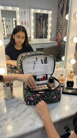 Handcrafted Quilted Makeup Organizer Bag | Cosmetic & Travel Vanity Case - 9x6.5x6.2 inches
