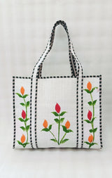 Hand-Painted Floral Tote Bag – Double-Sided Artisan Cotton Tote | Spacious Everyday Carry Bag (No Zip)- 17x18x6 inches