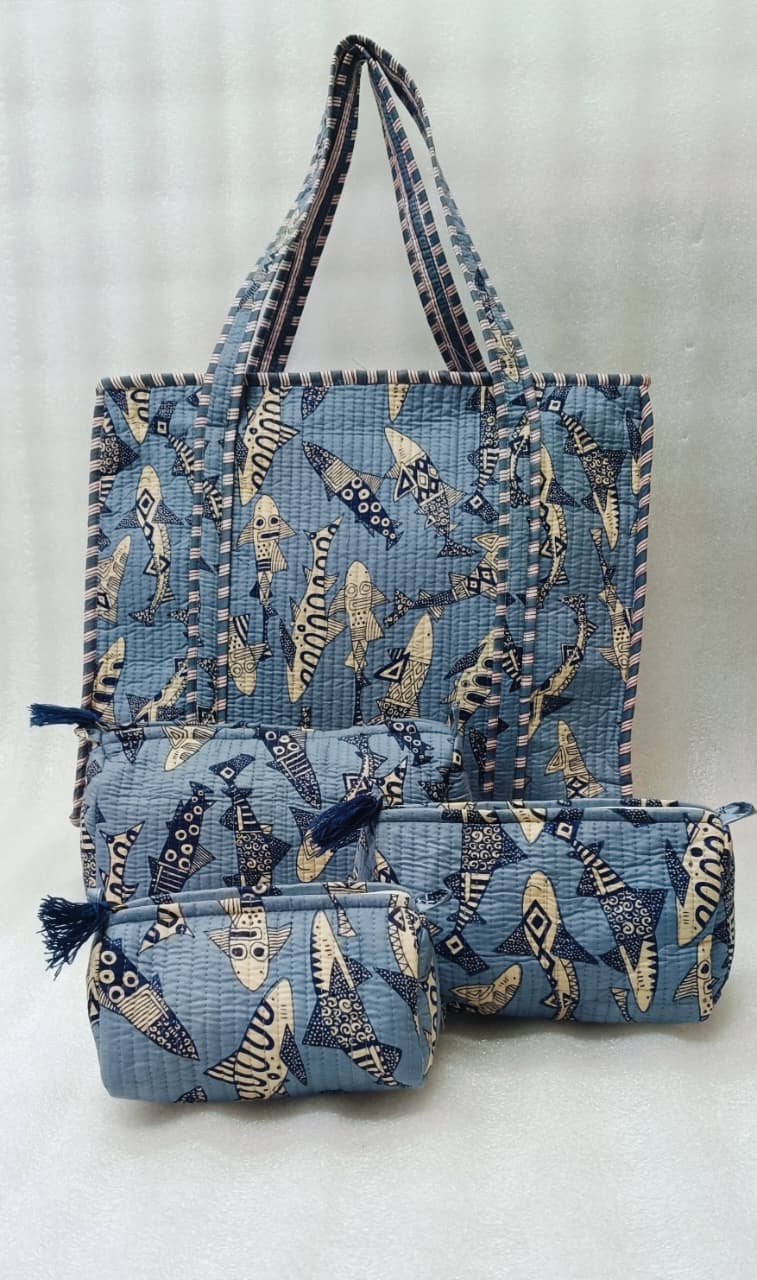 Cotton Tote Bag with Zip & Pouch Combo