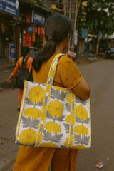 Handblock Printed Quilted Tote Bag without zip/button 17x18x 6 inches