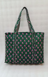Handblock Printed Quilted Tote Bag without zip/button 17x18x 6 inches