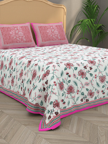 Quilted Floral Printed Reversible Bedcover with 2 Pillow Covers