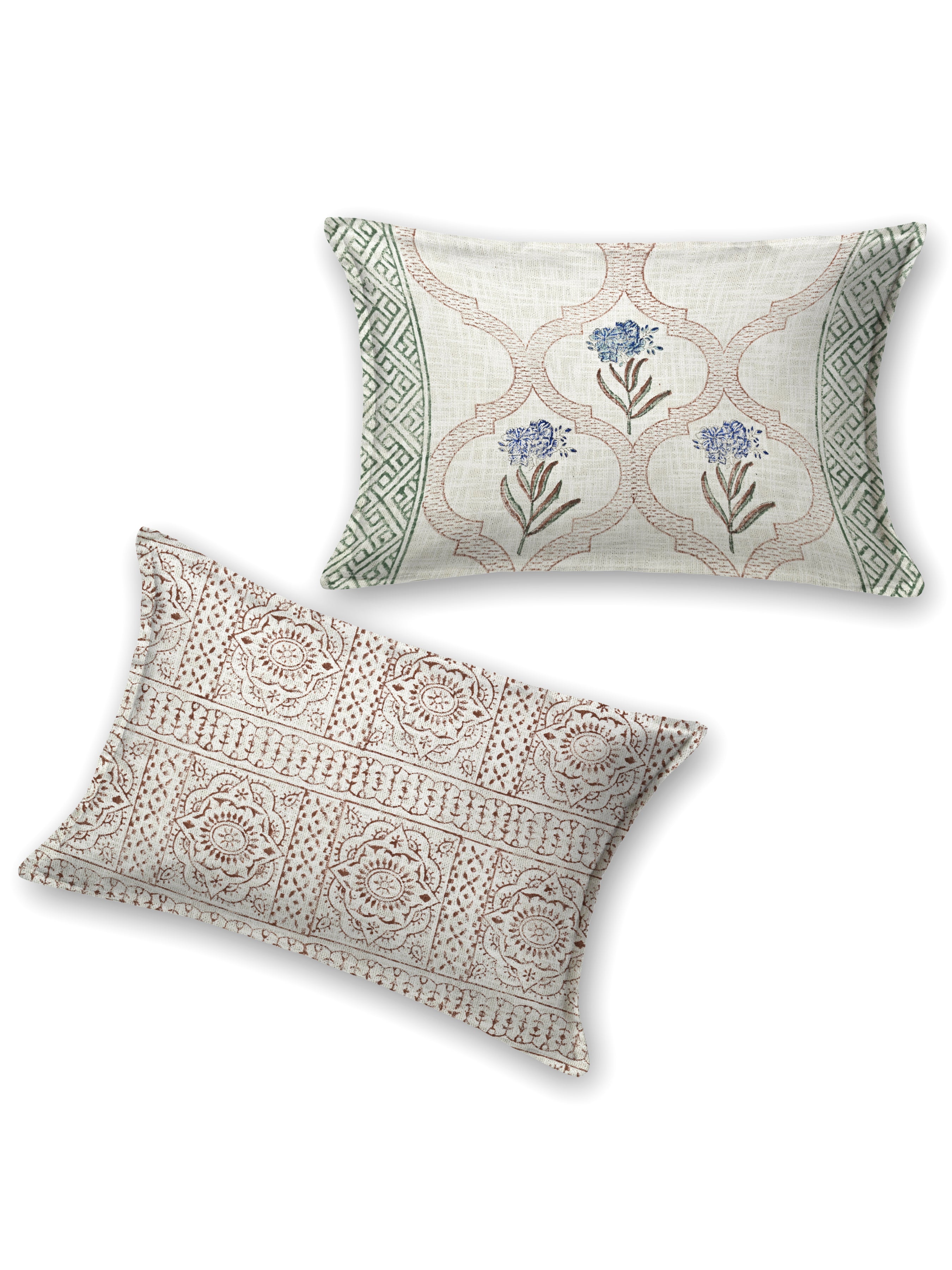 Handblock printed Jute Cotton Bedcover - Double King with 2 Pillow Covers