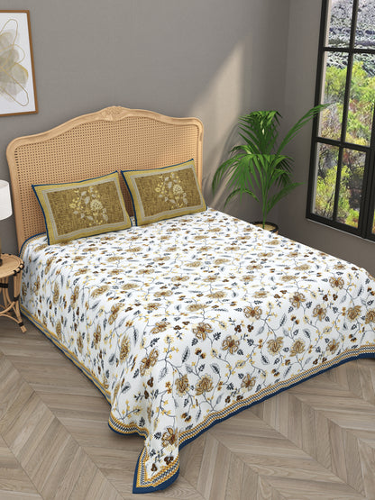 Quilted Floral Printed Reversible Bedcover with 2 Pillow Covers