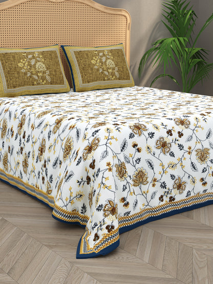 Quilted Floral Printed Reversible Bedcover with 2 Pillow Covers