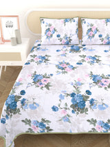 Quilted Floral Printed Reversible Bedcover with 2 Pillow Covers