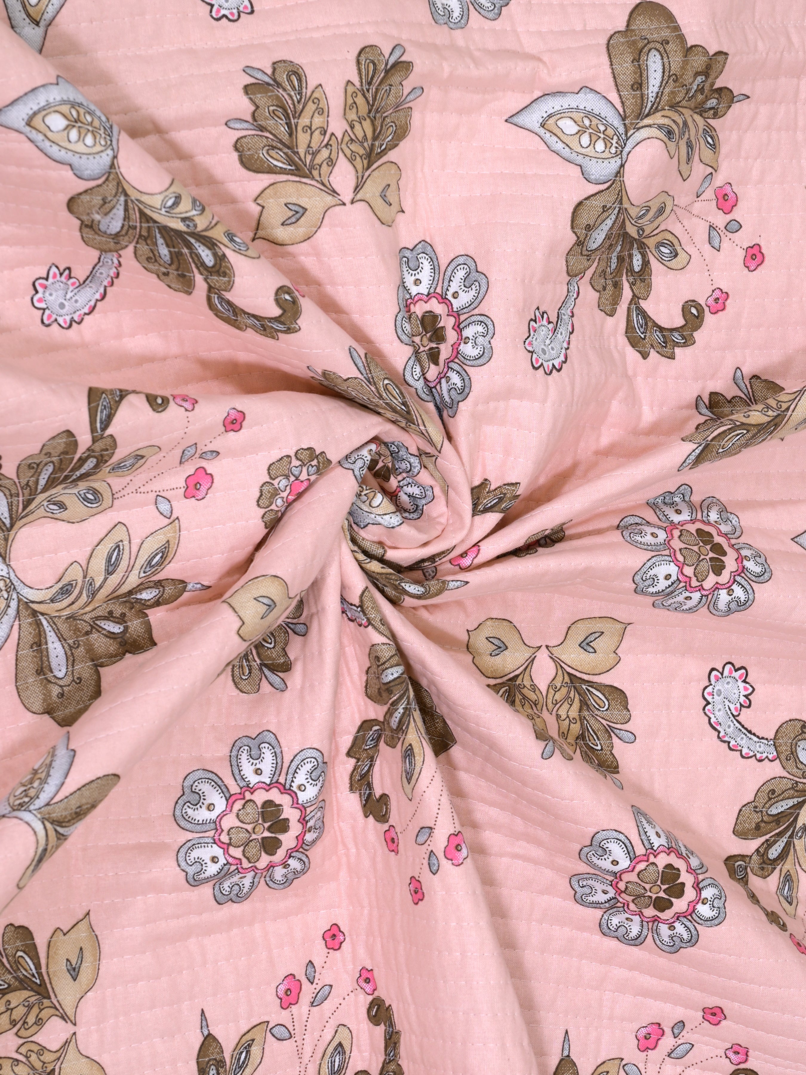 Quilted Floral Printed Reversible Bedcover with 2 Pillow Covers