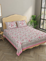 Handblock Printed Maroon  Super King Bedsheet with 2 Pillow Covers