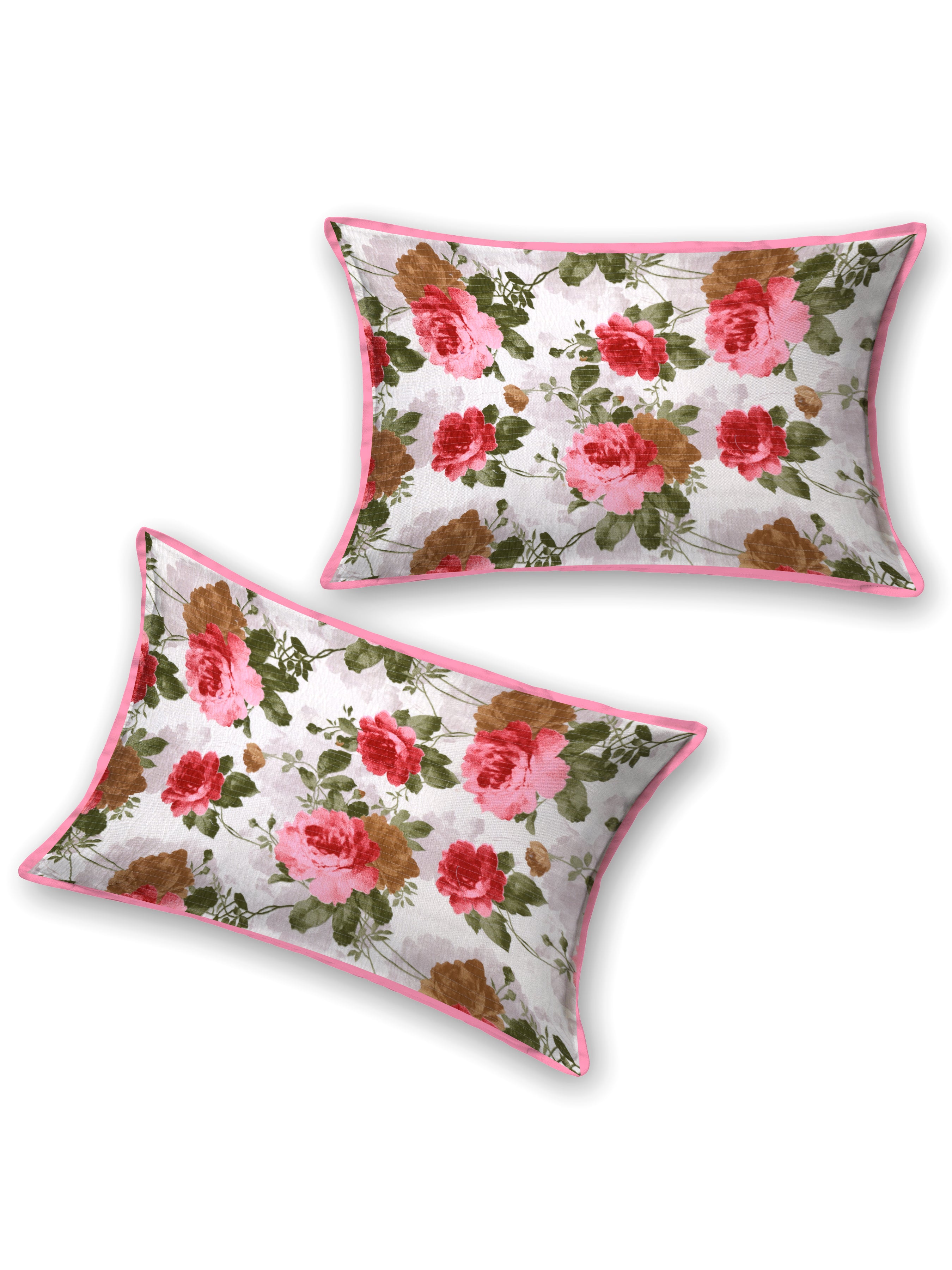Quilted Floral Printed Reversible Bedcover with 2 Pillow Covers