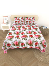 Quilted Floral Printed Reversible Bedcover with 2 Pillow Covers