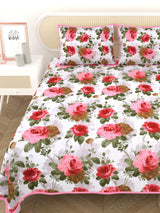 Quilted Floral Printed Reversible Bedcover with 2 Pillow Covers