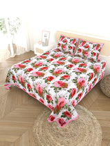 Quilted Floral Printed Reversible Bedcover with 2 Pillow Covers
