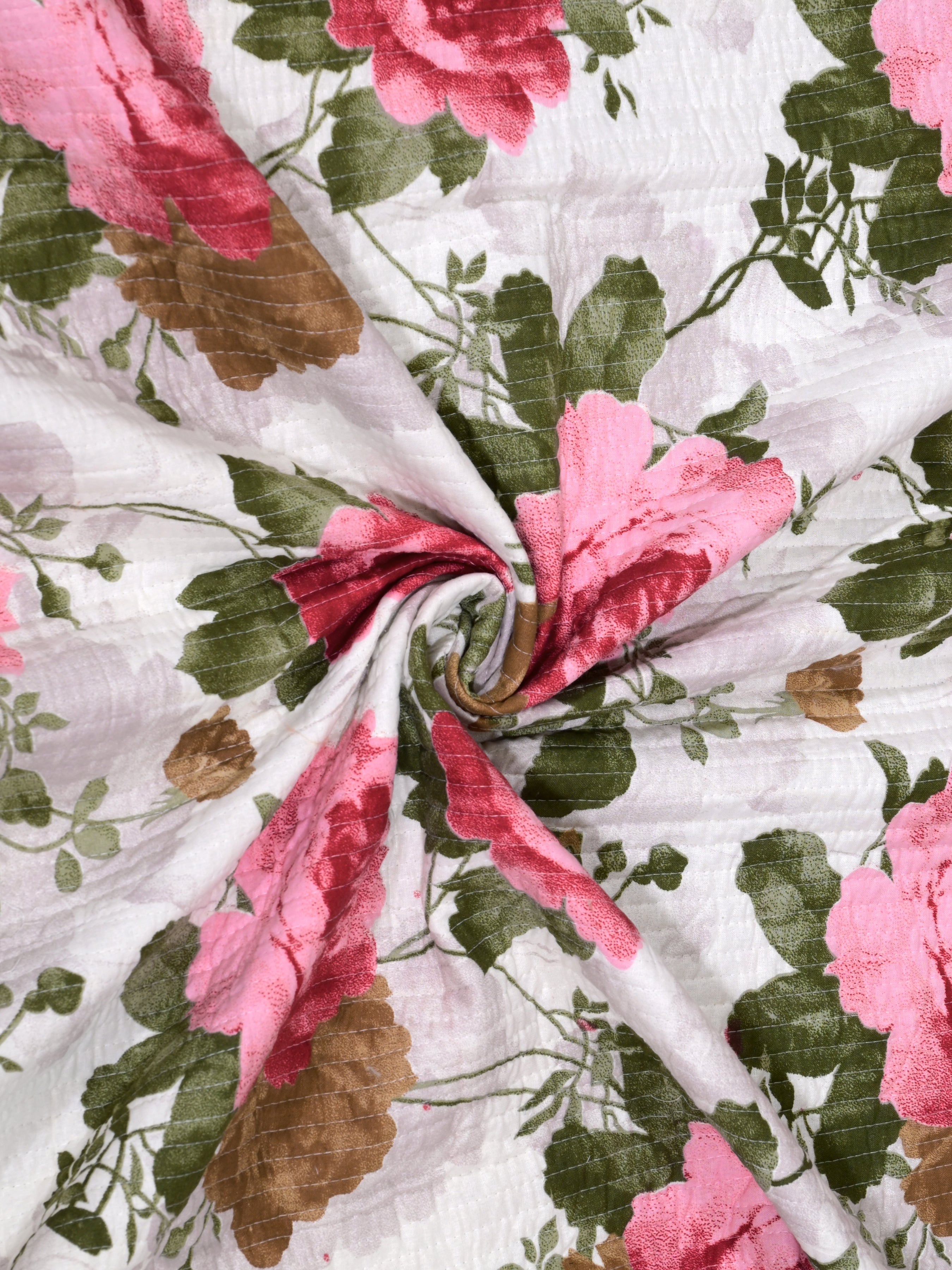 Quilted Floral Printed Reversible Bedcover with 2 Pillow Covers