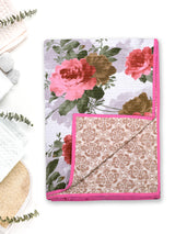 Quilted Floral Printed Reversible Bedcover with 2 Pillow Covers