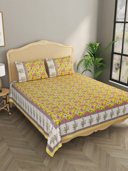 Yellow  Double King Bedsheet with 2 Pillow Covers