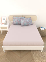 Premium Cotton Fitted Bedsheet (90x108 Inch) – Plain Design with 2 Printed Pillow Covers
