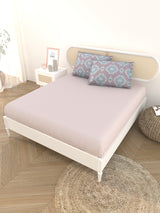 Premium Cotton Fitted Bedsheet (90x108 Inch) – Plain Design with 2 Printed Pillow Covers