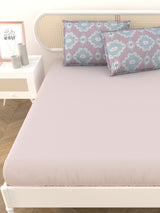 Premium Cotton Fitted Bedsheet (90x108 Inch) – Plain Design with 2 Printed Pillow Covers