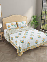 Handblock Printed Quilted Reversible Cotton Bedcover with 2 Pillow Covers