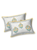 Handblock Printed Quilted Reversible Cotton Bedcover with 2 Pillow Covers