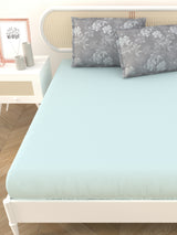 Premium Cotton Fitted Bedsheet (90x108 Inch) – Plain Design with 2 Printed Pillow Covers