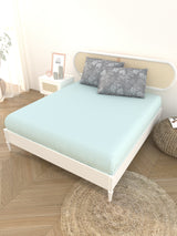 Premium Cotton Fitted Bedsheet (90x108 Inch) – Plain Design with 2 Printed Pillow Covers