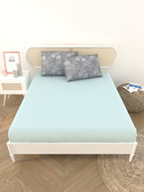 Premium Cotton Fitted Bedsheet (90x108 Inch) – Plain Design with 2 Printed Pillow Covers