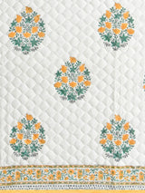 Handblock Printed Quilted Reversible Cotton Bedcover with 2 Pillow Covers