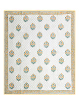Handblock Printed Quilted Reversible Cotton Bedcover with 2 Pillow Covers