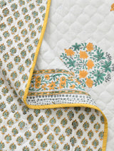 Handblock Printed Quilted Reversible Cotton Bedcover with 2 Pillow Covers