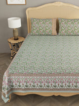 Green  Double King Bedsheet with 2 Pillow Covers