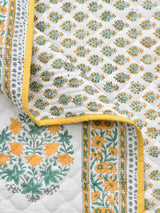 Handblock Printed Quilted Reversible Cotton Bedcover with 2 Pillow Covers
