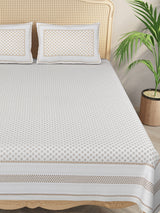 Double King Bedsheet with 2 Pillow Covers with Gold print